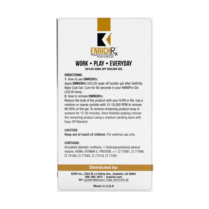 Instuctions for applying and removing Ultra Clear EnrichRx Builder Gel By Kupa 