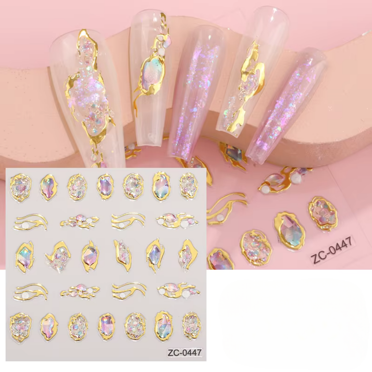 iridescent gemstone Ethereal Nail Art Stickers