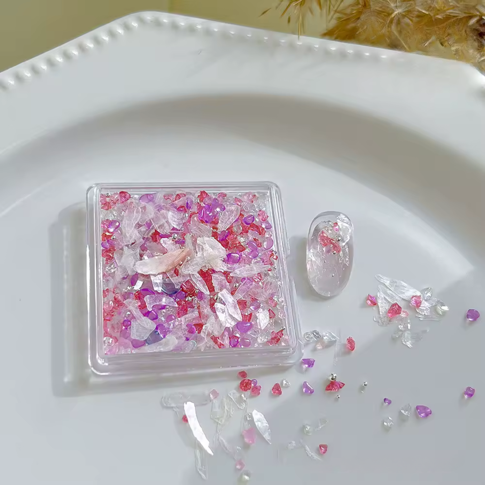 Nail Decorative Art - Fuchsia Micro Flakes and Crystal Chips