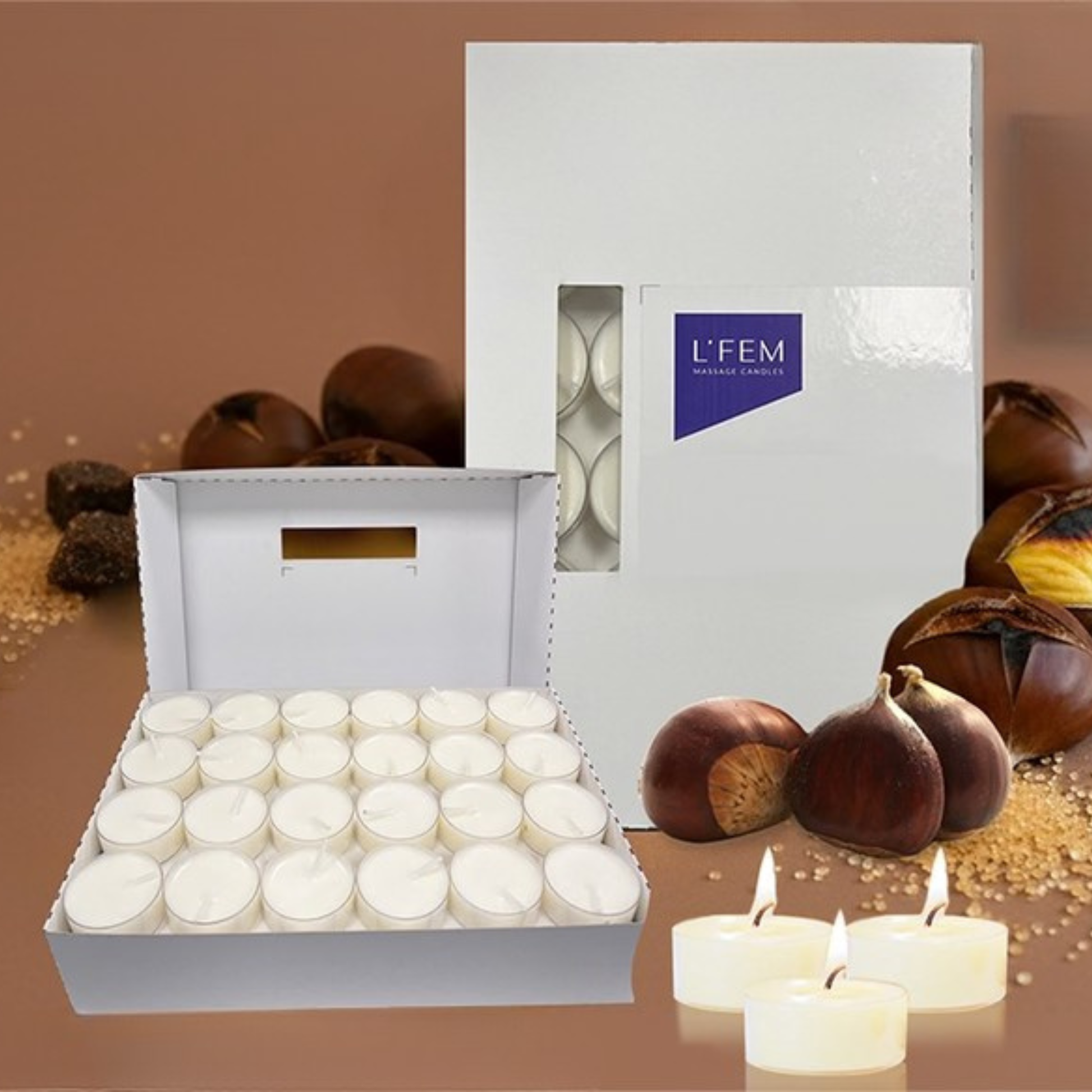 L'Fem Massage Candles 72pc - Chestnut & Brown Sugar