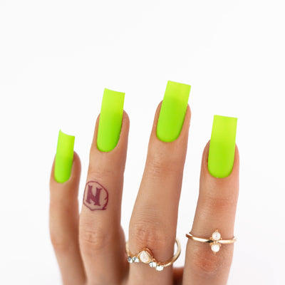 hands wearing M100 Hot Lime Bling Matching Trio by Notpolish