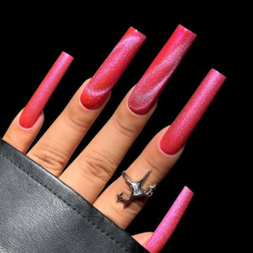 Amazon.com: Red Gold Glitter V-Shape Press On Nails Medium Square Acrylic  Full Cover Salon DIY False Nails 24 pcs/kit : Beauty & Personal Care