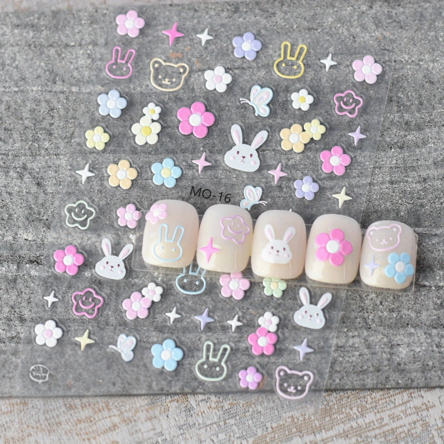 Cute Bunny & Flower Nail Art Stickers
