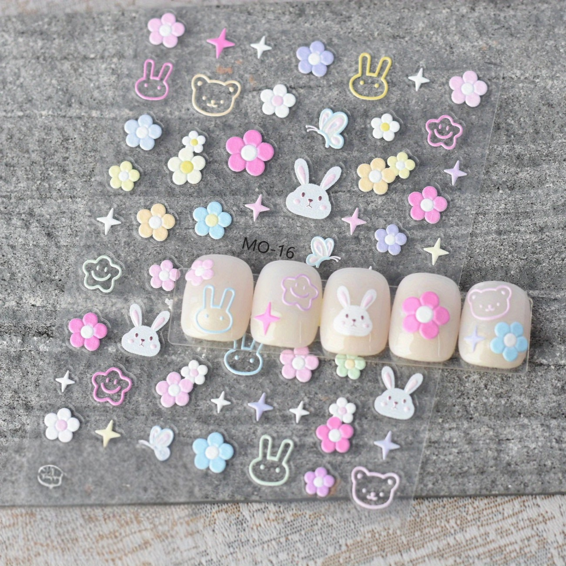 Cute Bunny & Flower Nail Art Stickers