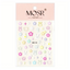 Packaging of MOSR nail art stickers with cartoon designs on a pink background