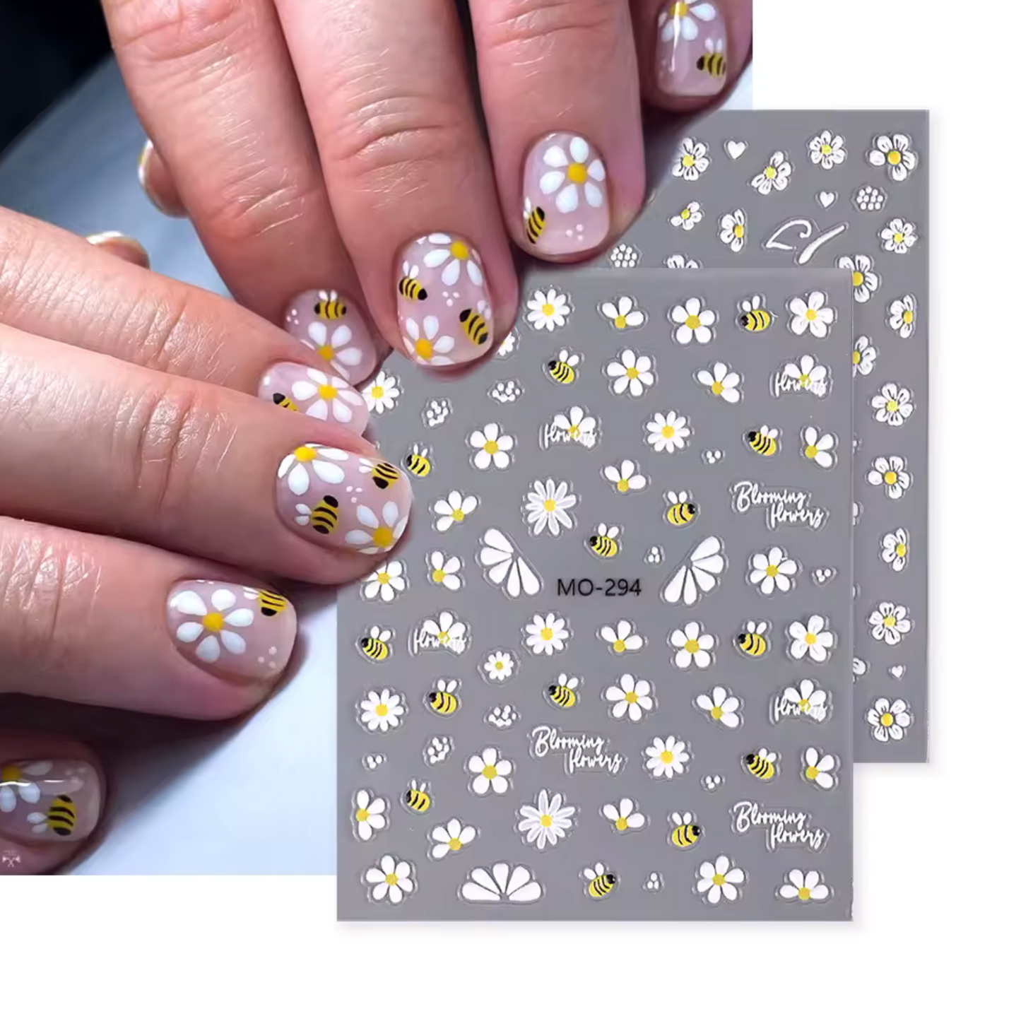 Bee & Flowers Nail Art Stickers