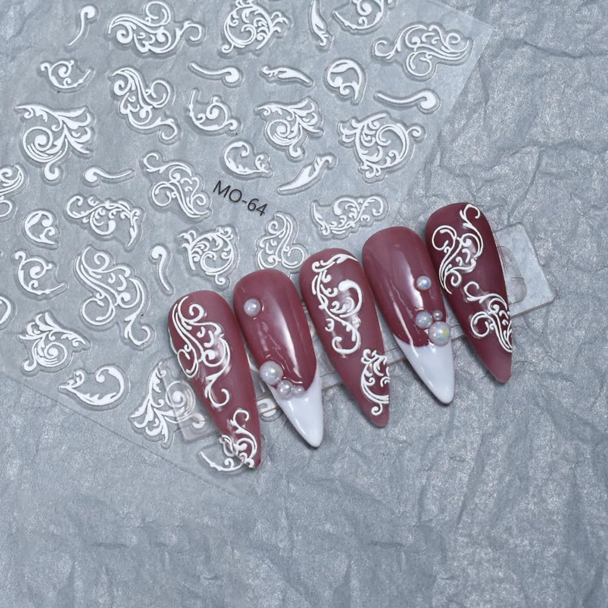 White Intricate Line design Nail Art Stickers