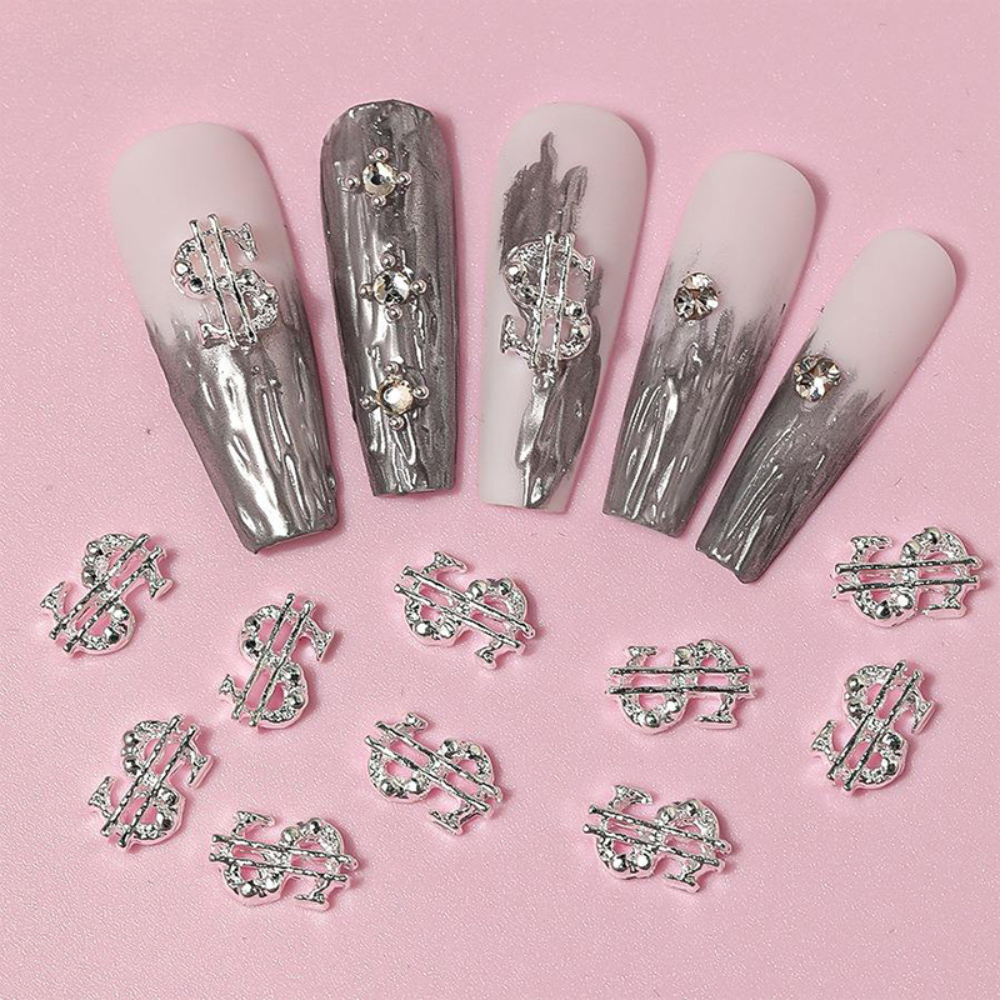 Nail Charms - Silver Money Sign 10pc