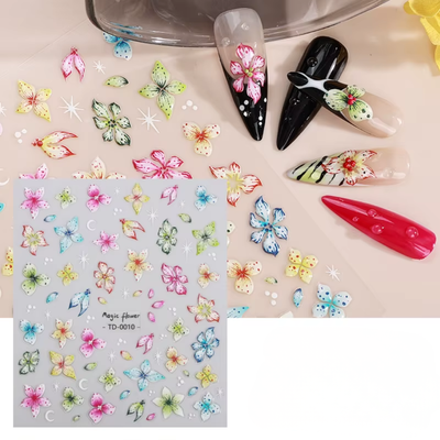 Nail Art Stickers - Garden Butterfly Bloom (TD-0010)