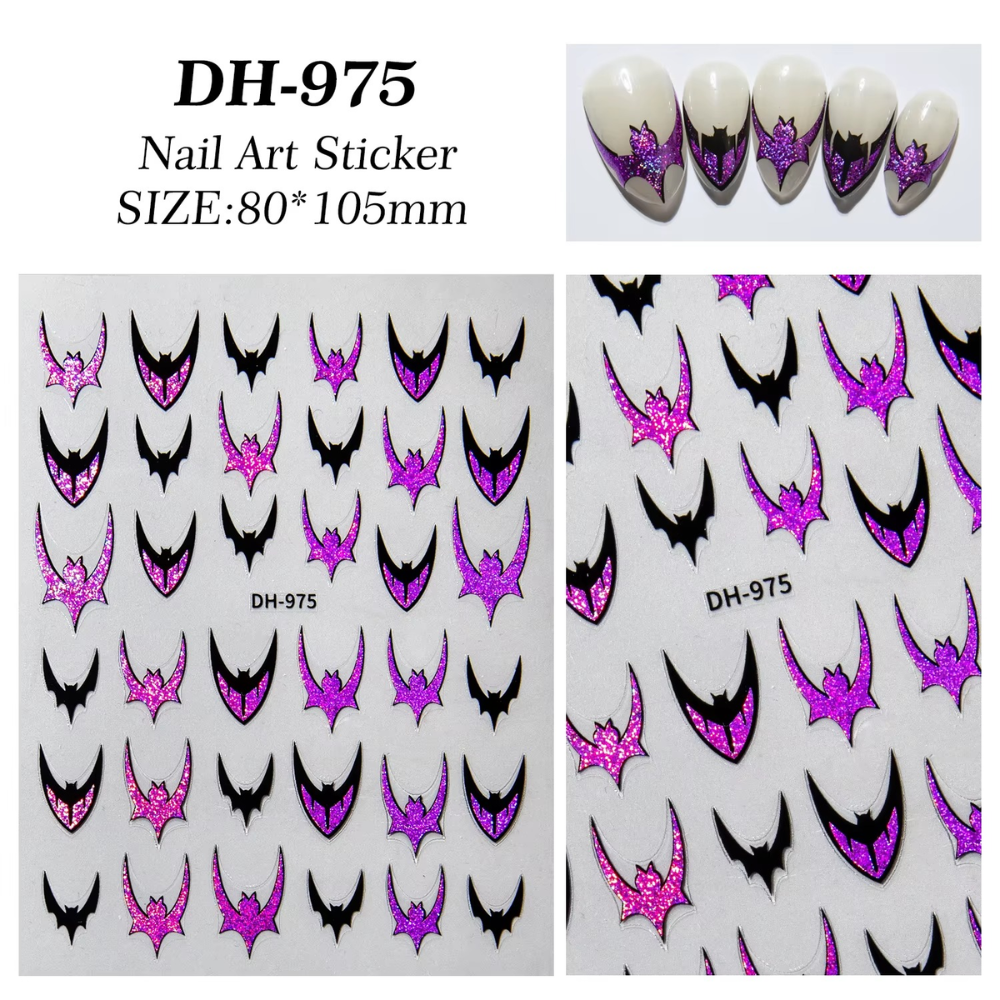 Nail Art Stickers - Halloween French Purple Bats