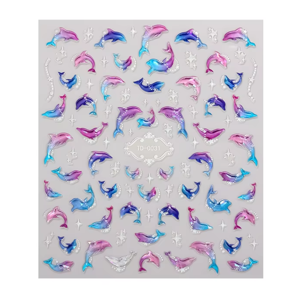 Iridescent Ocean Dolphin Nail Art Stickers