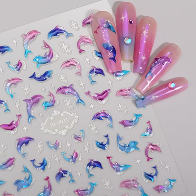 Iridescent Ocean Dolphin Nail Art Stickers