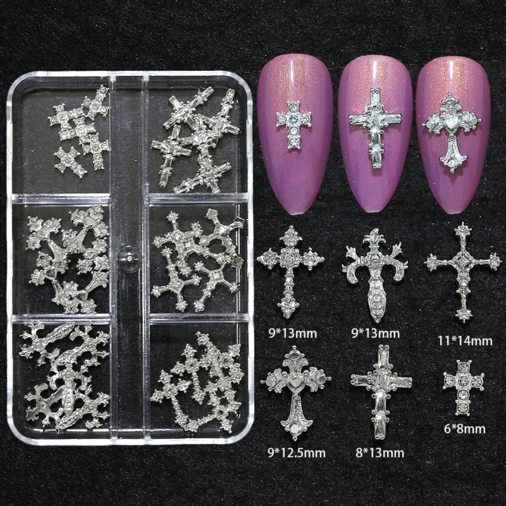 6 Grid Silver Cross Nail Charms