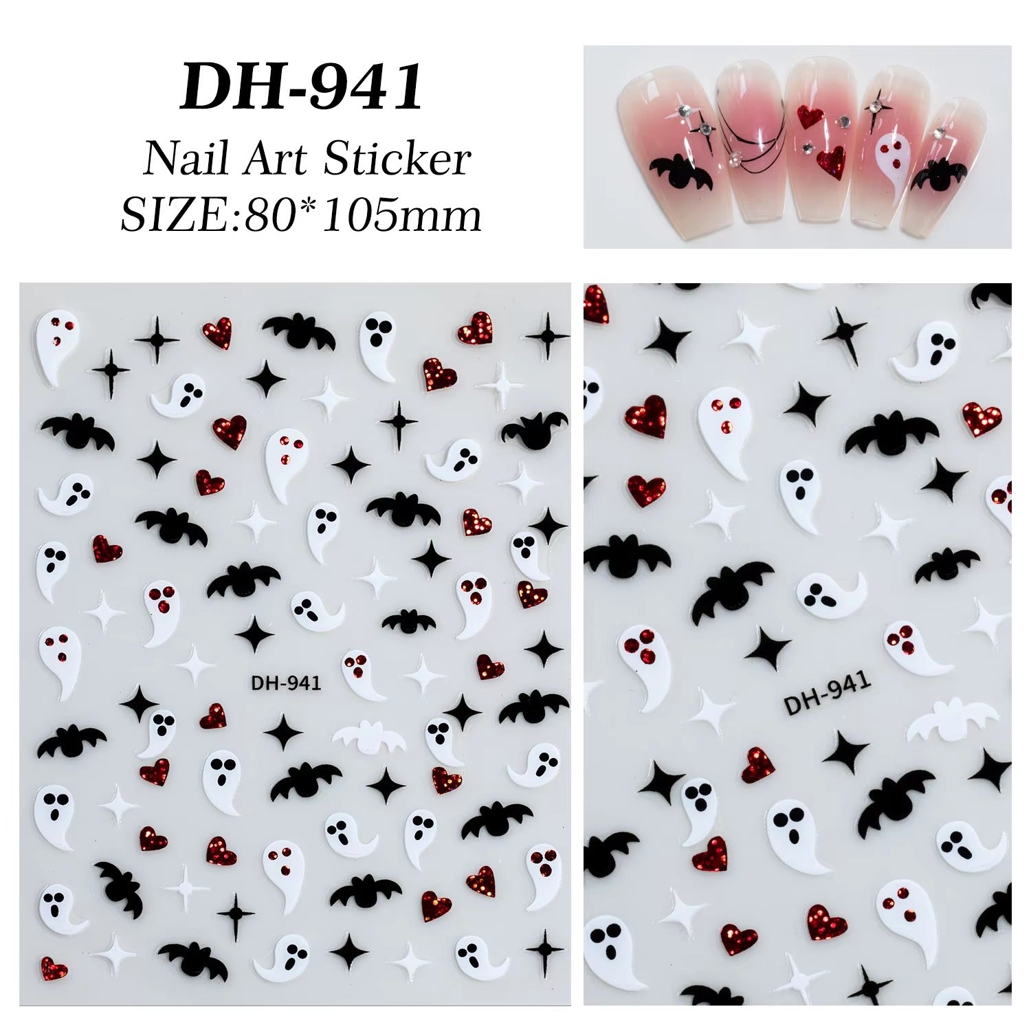 Nail Art Stickers - Halloween Love, Ghost & Bats (DH-941)