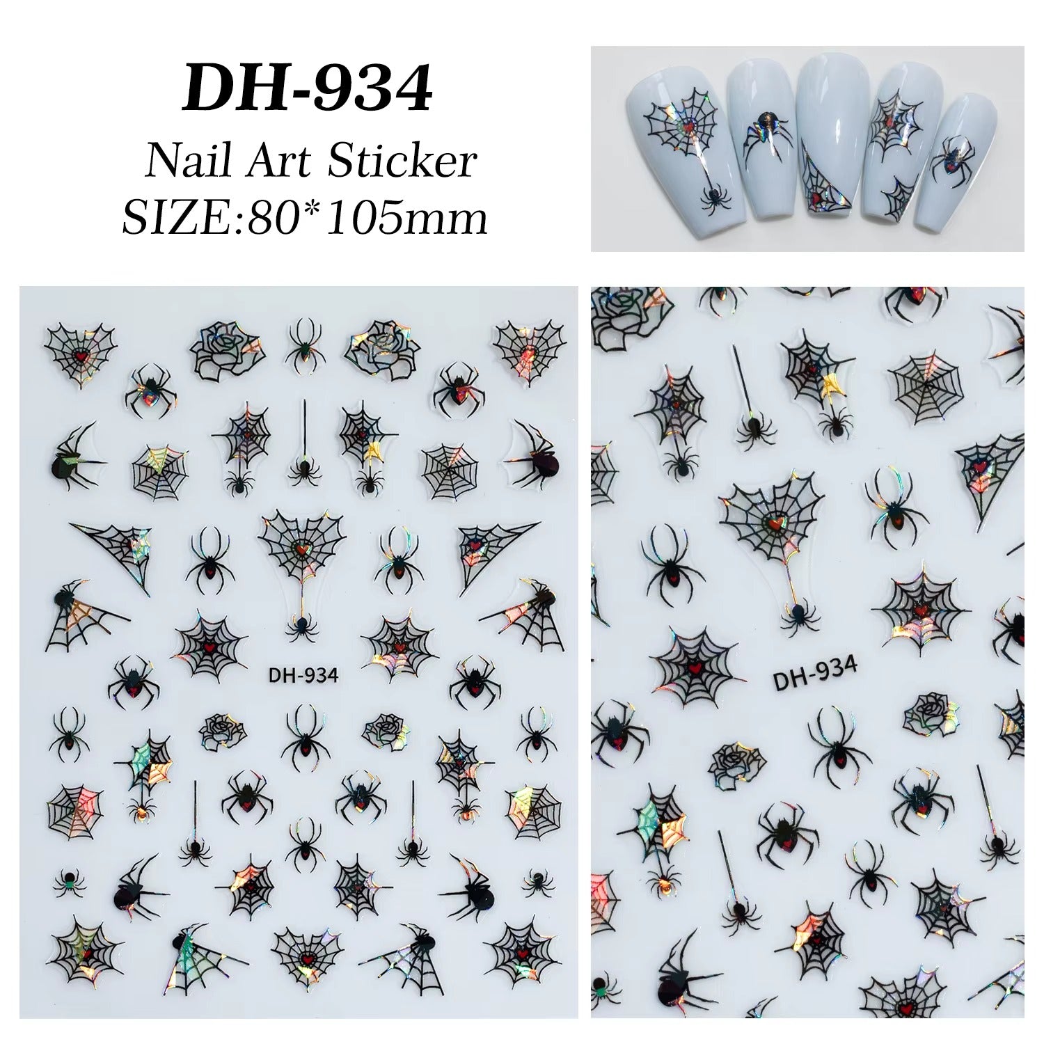 Nail Art Stickers - Halloween Spiders & Webbs (DH-934)