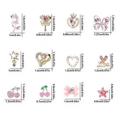 Nail Charms - Pretty in Pink, Gold & Silver size