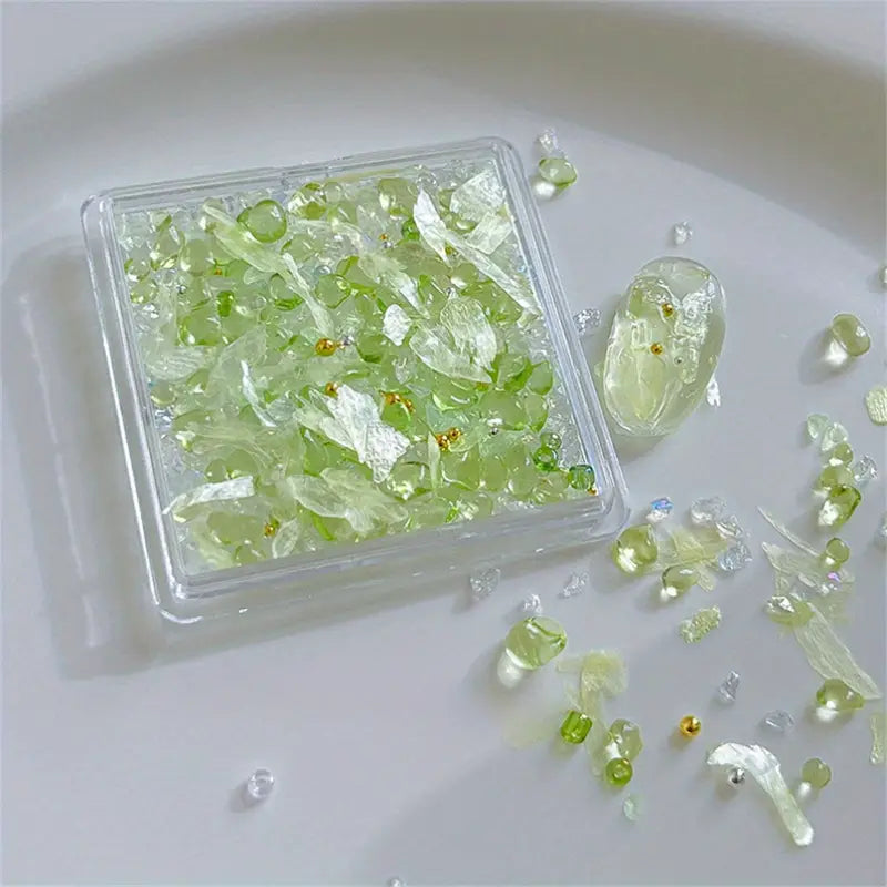 Nail Decorative Art - Green Micro Flakes and Crystal Chips