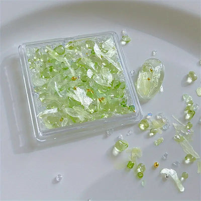 Nail Decorative Art - Green Micro Flakes and Crystal Chips