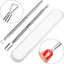 2-piece stainless steel gel polish removal tool set with double-ended scraper and cuticle pusher tools in a protective storage case.