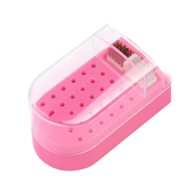 Pink Nail Drill Bit Holder with Brush Cleaner