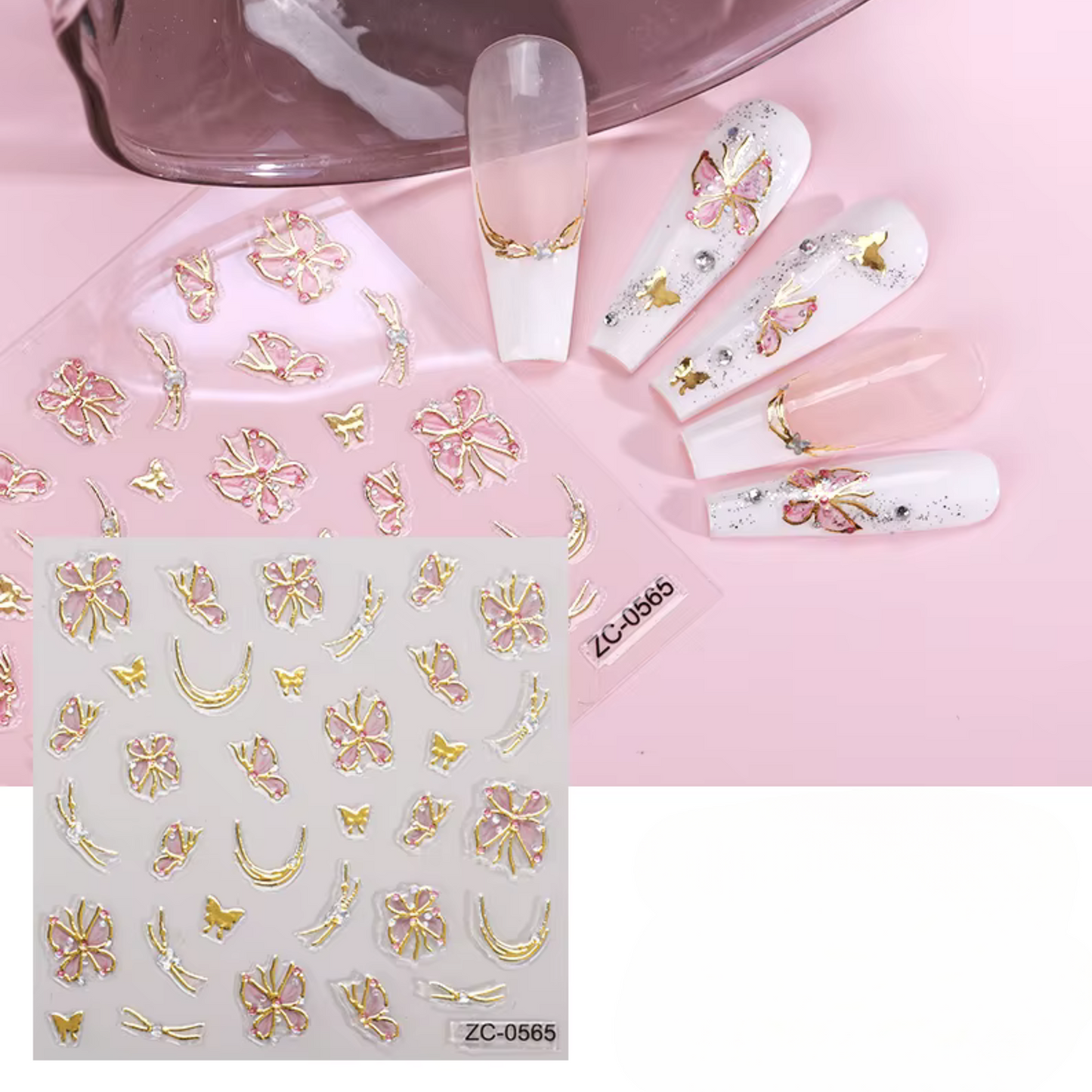Pink Butterfly Ethereal Nail Art Stickers