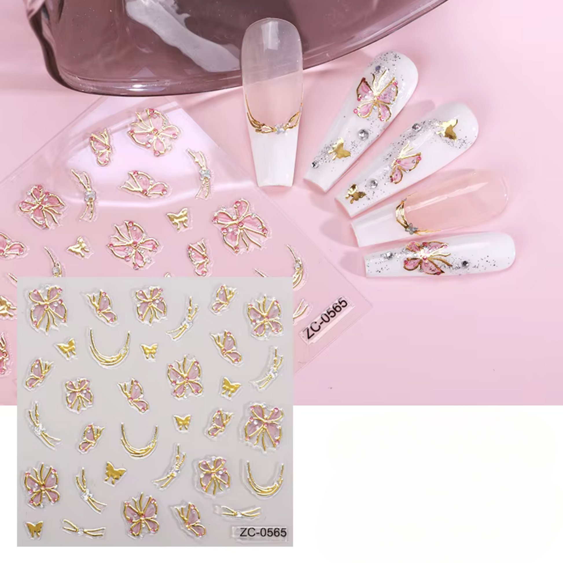Pink Butterfly Ethereal Nail Art Stickers