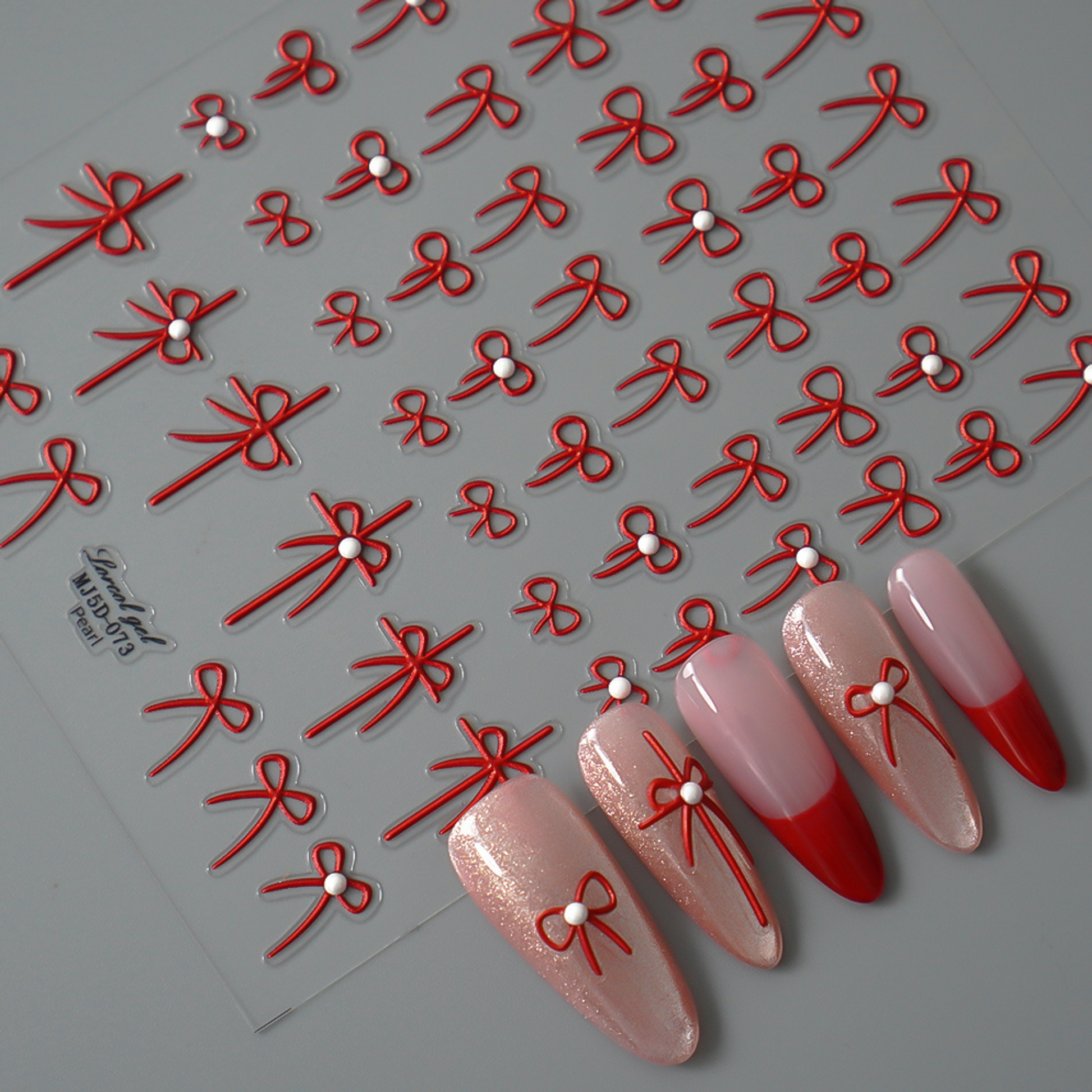 Nail Art Stickers - Red Pearl Bow (MJ5D-073)