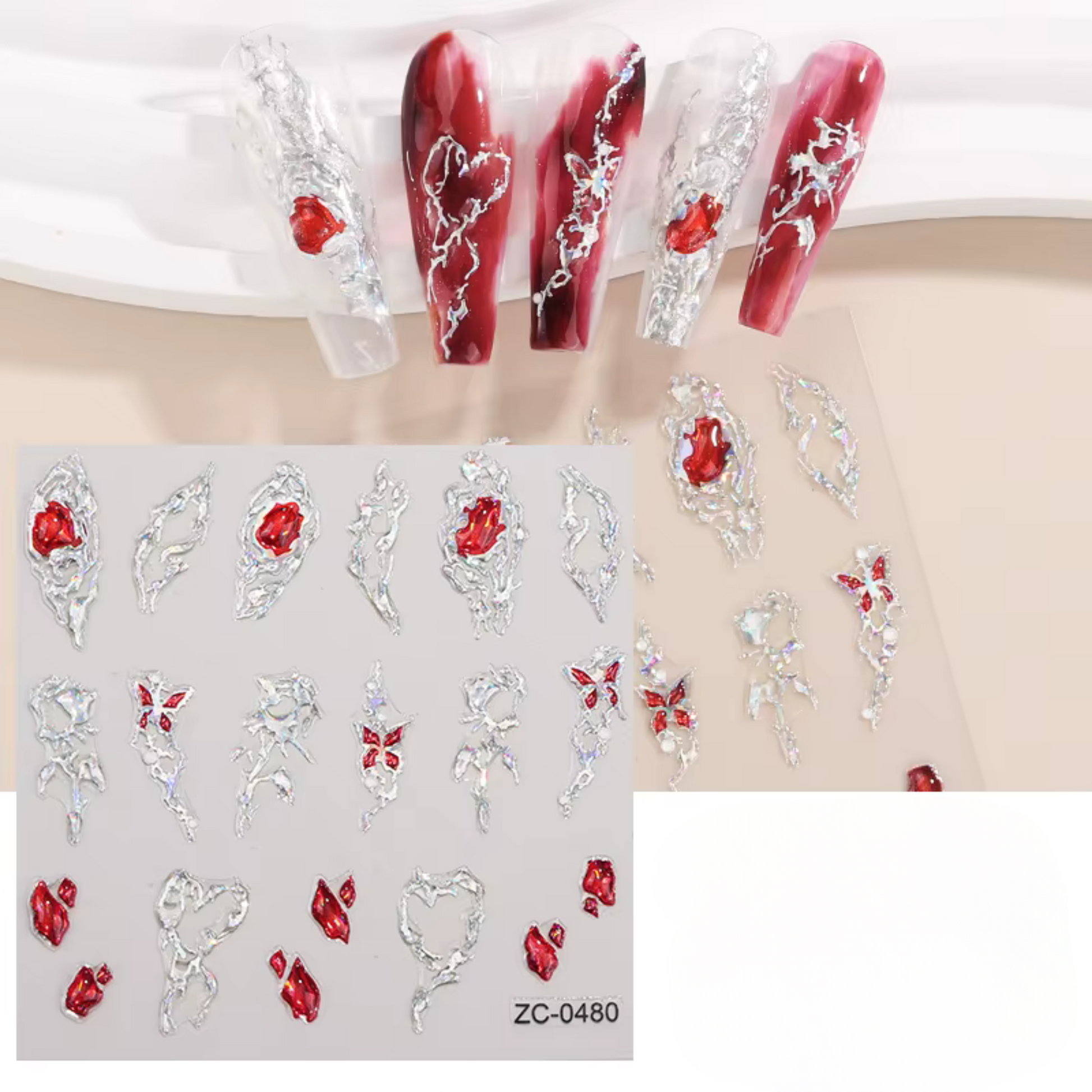 Red Ethereal Nail Art Stickers