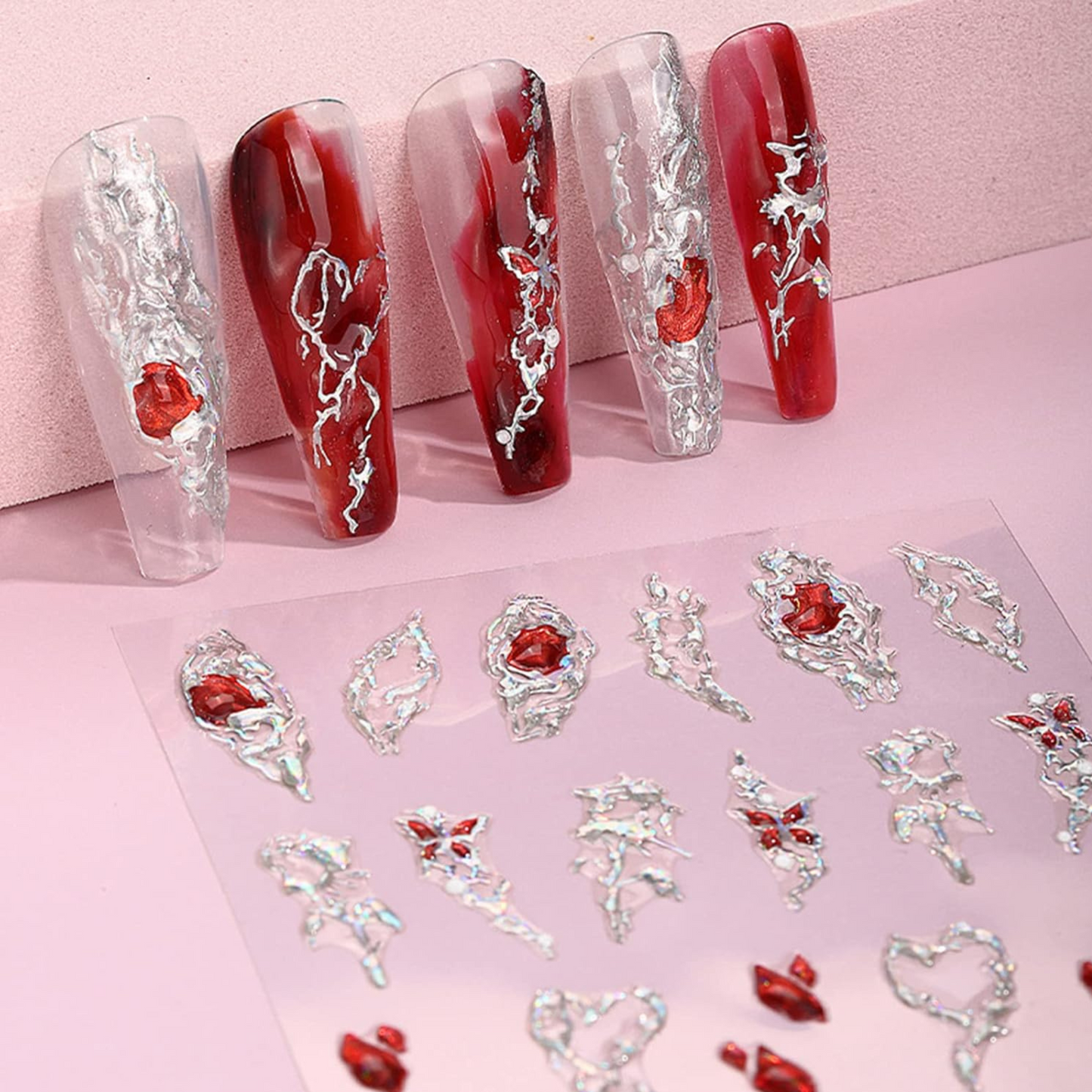 Red Ethereal Nail Art Stickers