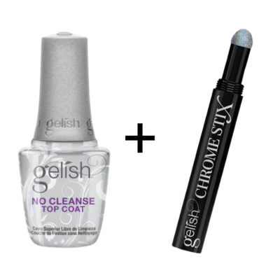 Chrome Stix Silver Holo & No Cleanse Top Coat Combo by Gelish
