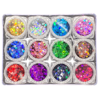 Nail Art Assorted Holographic Stars 12pk