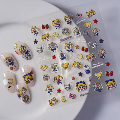 Sailor Moon Nail Stickers on Nail Extensions