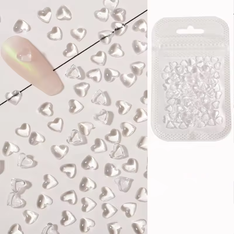 3D Clear Hearts Nail Charms