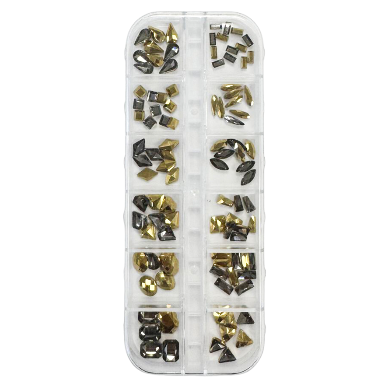 Black & Gold Rhinestones Assorted Art 12pc