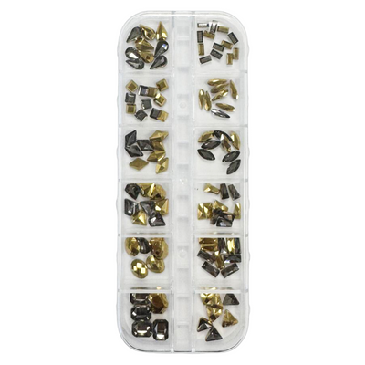 Black & Gold Rhinestones Assorted Art 12pc