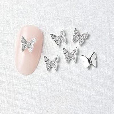 Nail Charms - Silver Butterflies 10pc