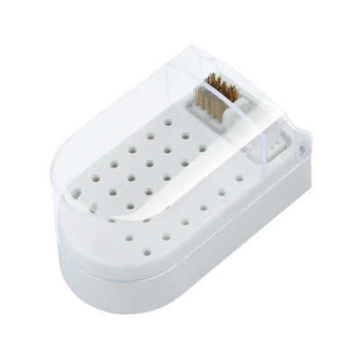 White - Nail Drill Bit Holder w/ Brush Cleaner