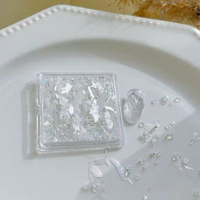 Nail Decorative Art - White Micro Flakes and Crystal Chips
