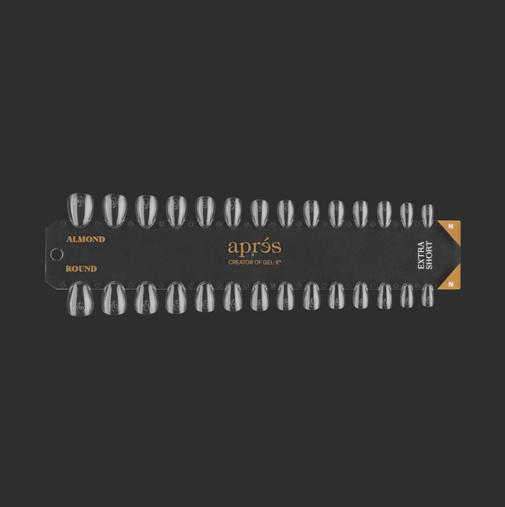 Apres Gel-X Tip Swatch: Natural Extra Short Almond/Round black
