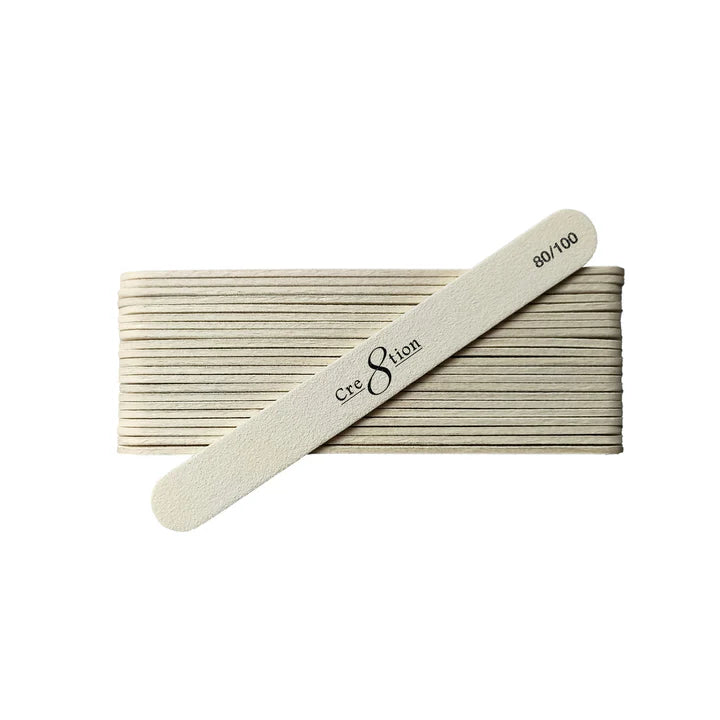 Cre8tion White Disposable Mini Nail File 5" - 80/100 Wood core