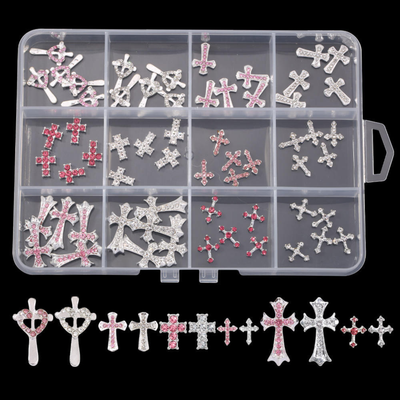 Nail Charms - Pink & Silver Cross