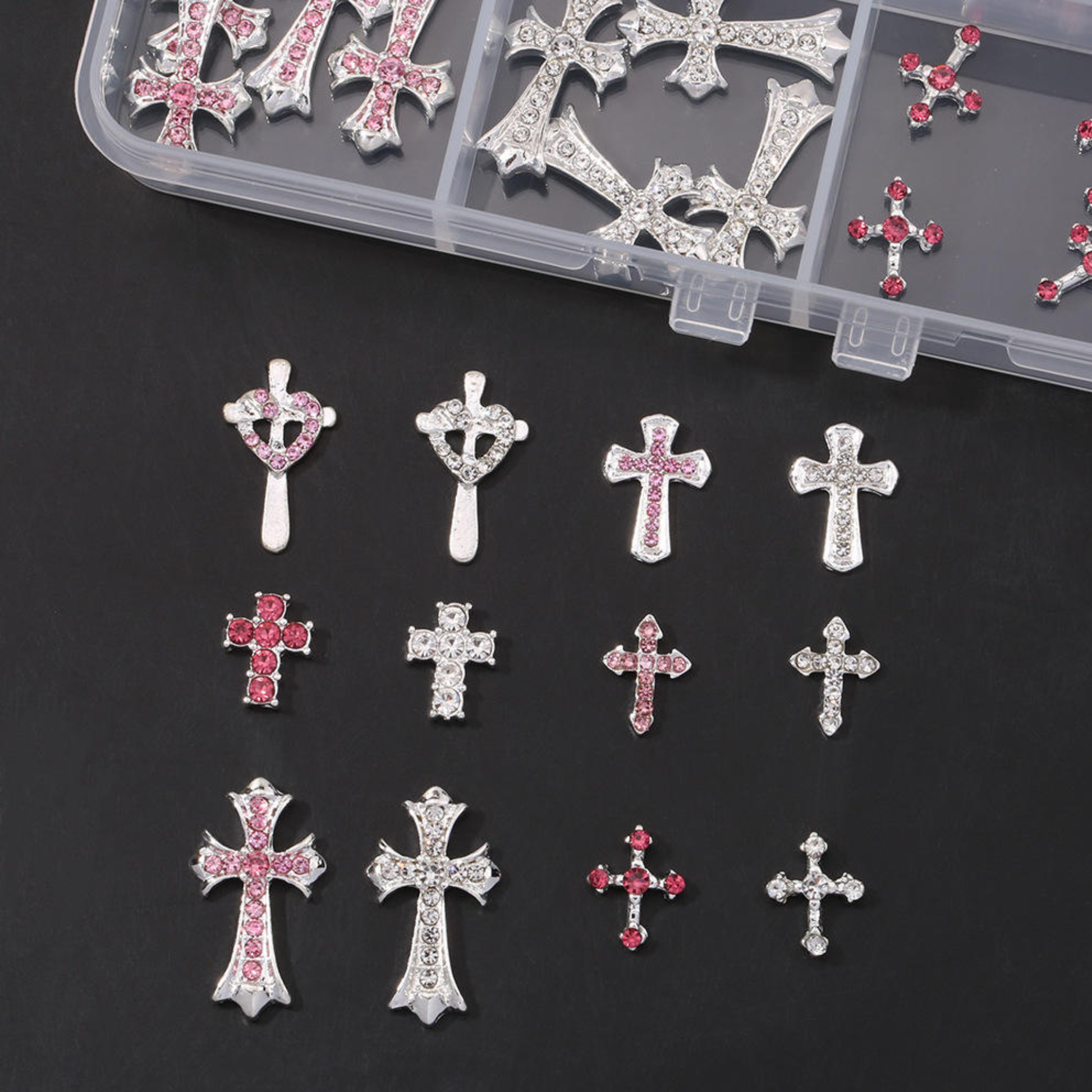 Nail Charms - Pink & Silver Cross example 2