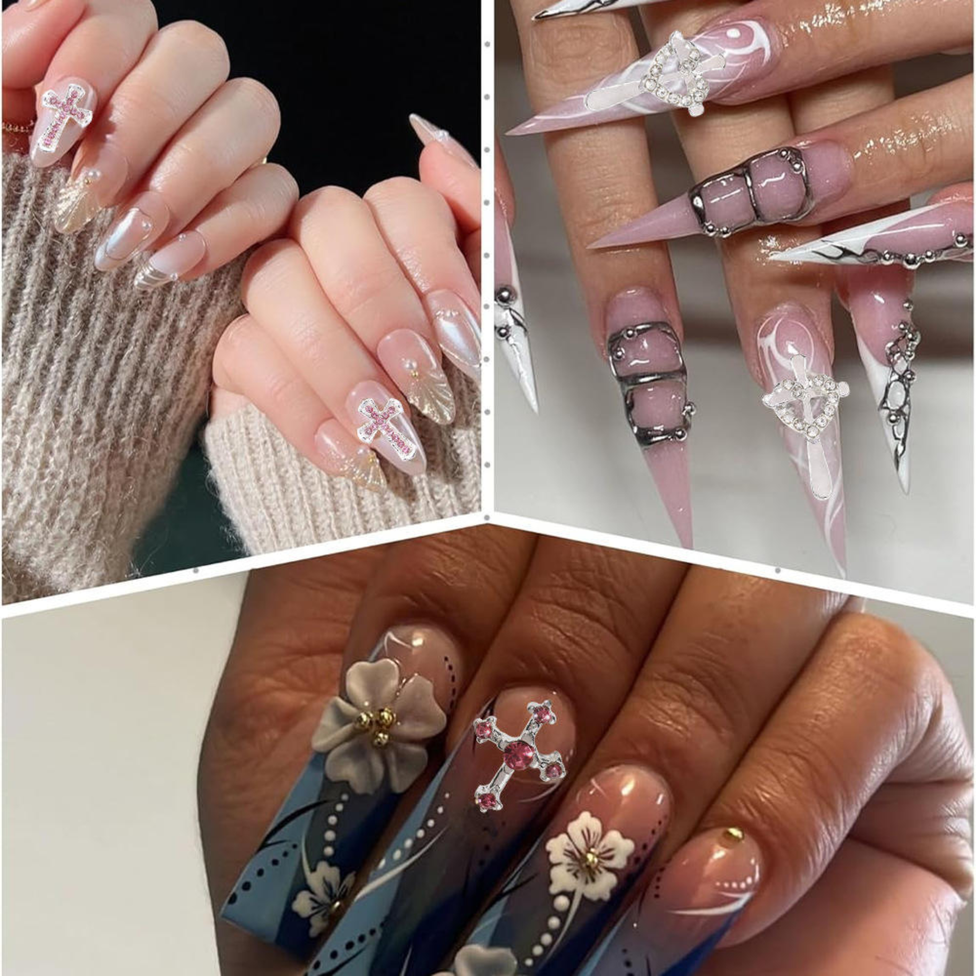 Nail Charms - Pink & Silver Cross example
