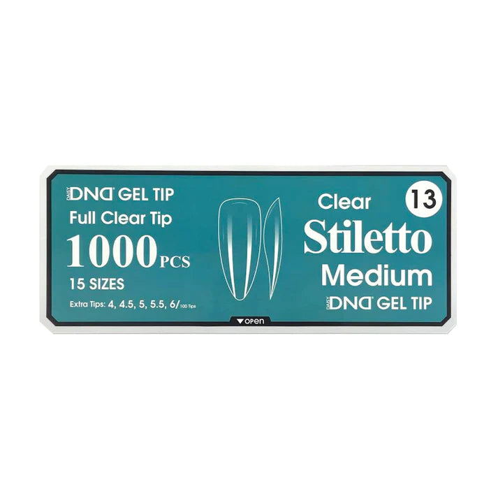 DND Clear Gel Tips 1000pc - #13 Medium Stiletto