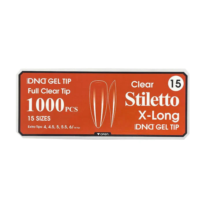 DND Clear Gel Tips 1000pc - #15 X-Long Stiletto