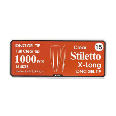 DND Clear Gel Tips 1000pc - #15 X-Long Stiletto