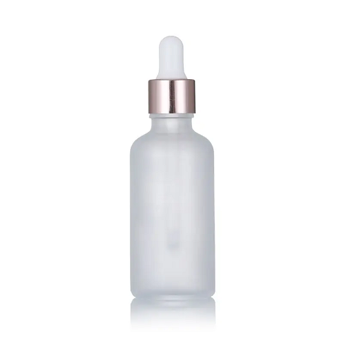 Empty Frosted Glass Dropper Bottle with Rose Gold Lid 