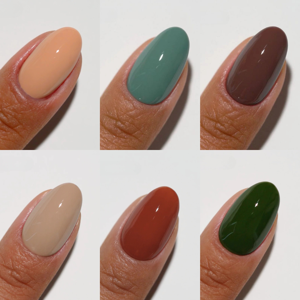hand wearing DND Diva Fall Gel Polish 6pc Bundle - Earth & Ember
