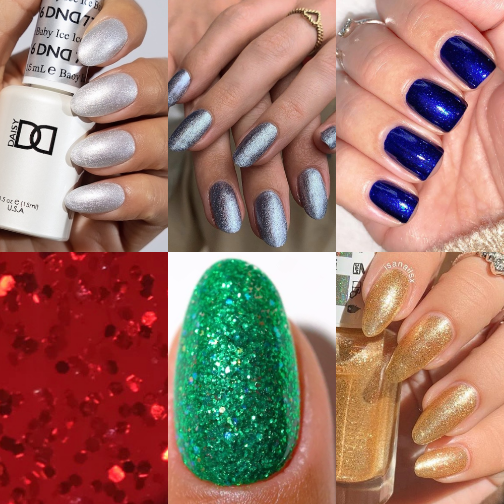 hands wearing DND Winter Gel Polish 6pc Bundle - Holiday Favs