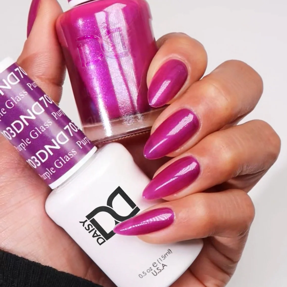 hands wearing DND Gel Polish 703 Purple Glass 